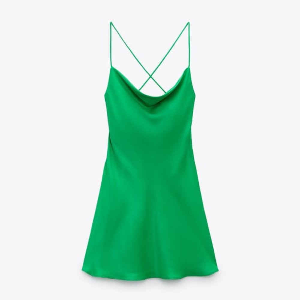 Zara satin green mini dress NWOT